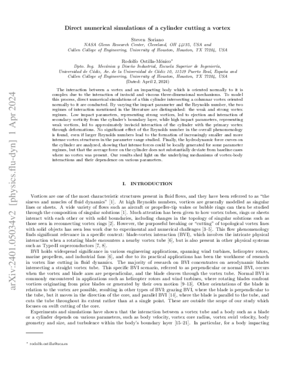 (PDF) Direct numerical simulations of a cylinder cutting a vortex