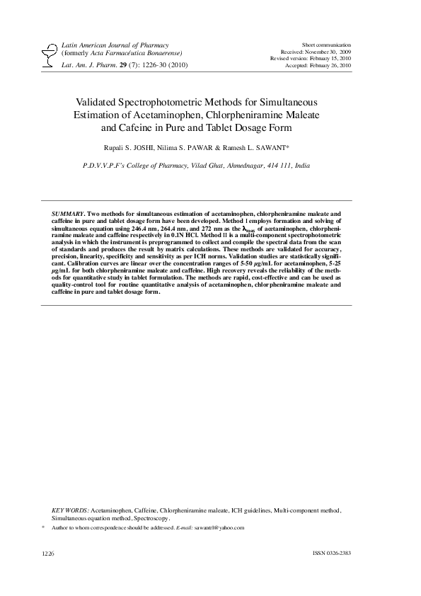 (PDF) Validated spectrophotometric methods for simultaneous estimation ...