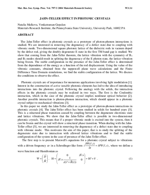 (PDF) Jahn-Teller Effect In Photonic Crystals