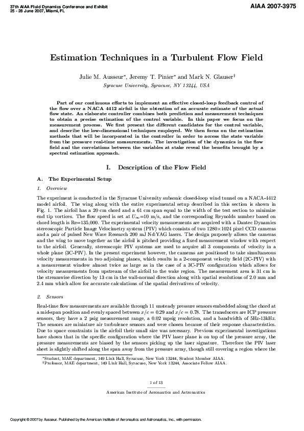 (PDF) Estimation techniques in a turbulent flow field