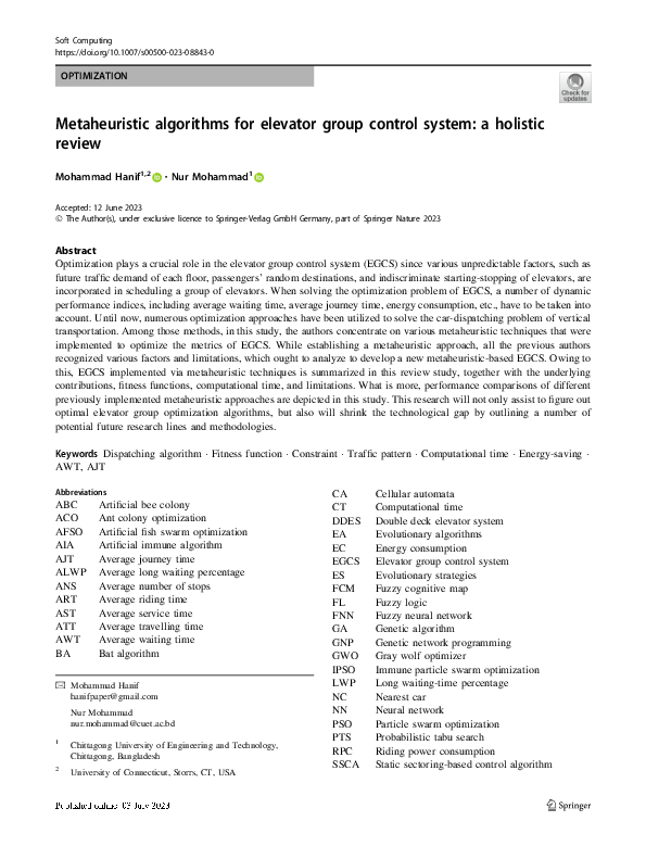 (PDF) Metaheuristic algorithms for elevator group control system: a ...