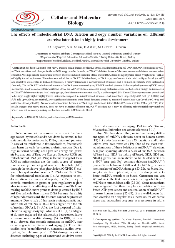 (PDF) The effects of mitochondrial DNA deletion and copy number ...