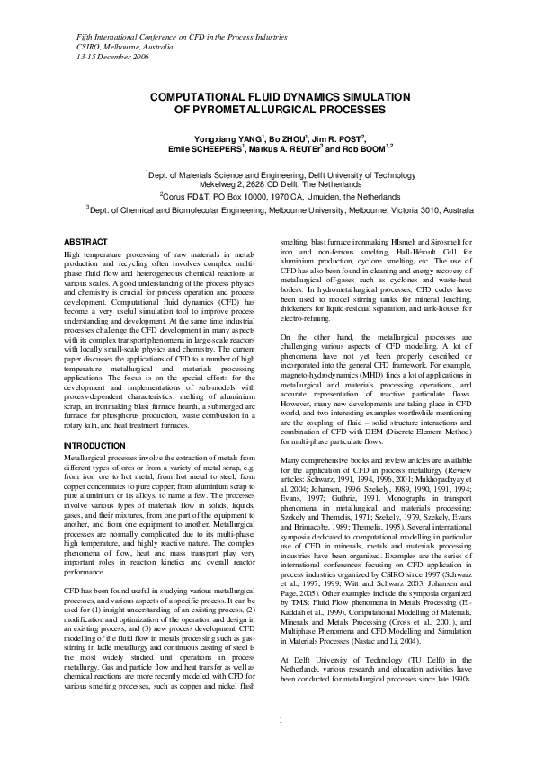 (PDF) Computational Fluid Dynamics Simulation of Pyrometallurgical ...