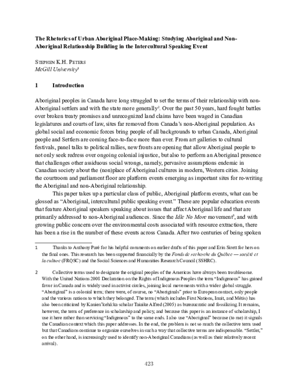 (PDF) The Rhetorics of Urban Aboriginal Place-Making: Studying ...
