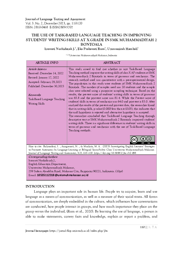 (PDF) The Use of Task-Based Language Teaching in Improving Students ...