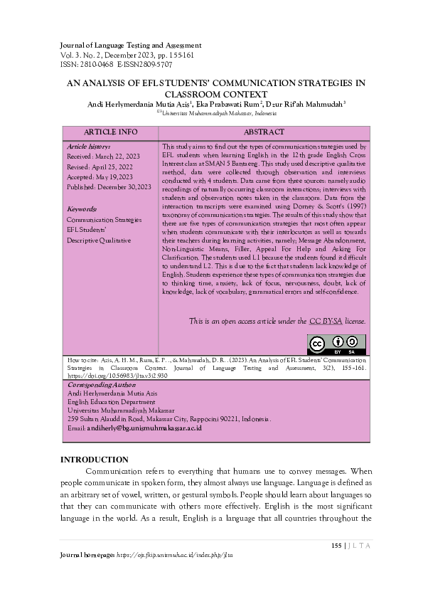 (PDF) An Analysis of EFL Students' Communication Strategies in ...