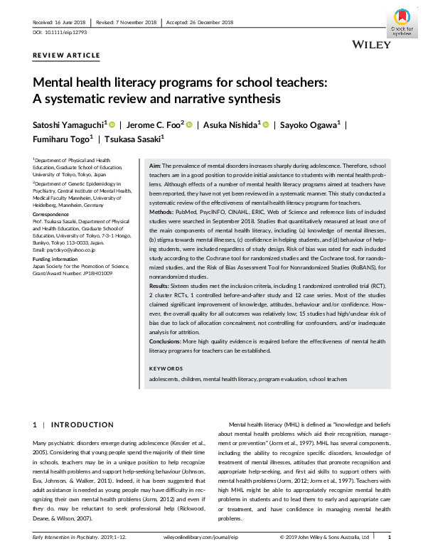(PDF) Mental health literacy programs for school teachers: A systematic ...