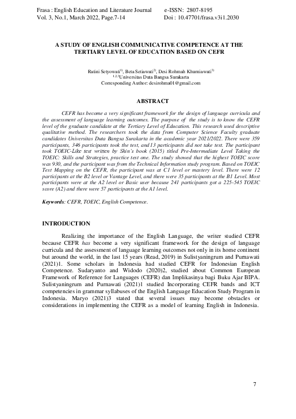 (PDF) Study of English Communicative Competence at the Tertiary Level ...