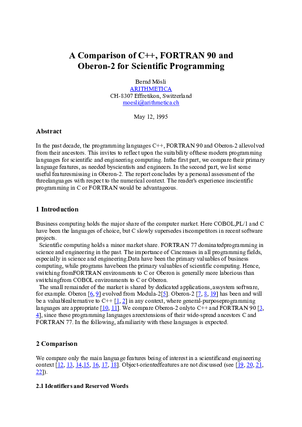 (PDF) A Comparison of C++, FORTRAN 90 and Oberon-2 for Scientific ...