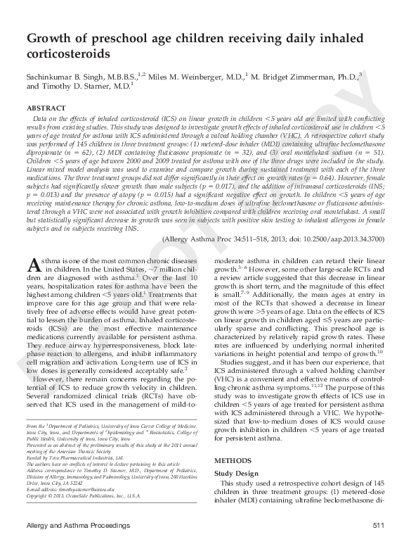 (PDF) Growth of preschool age children receiving daily inhaled ...