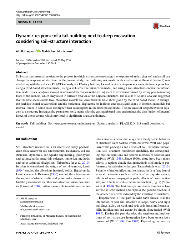 (PDF) Dynamic response of a tall building next to deep excavation ...