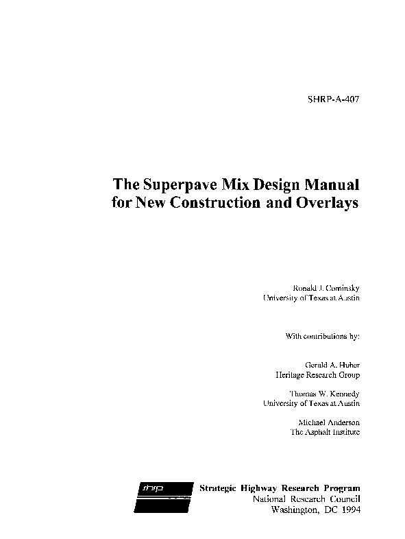 (PDF) The Superpave Mix Design Manual for New Construction and Overlays
