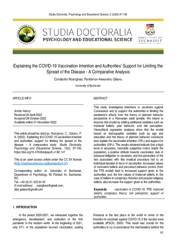 (PDF) Explaining the COVID-19 Vaccination Intention and Authorities ...