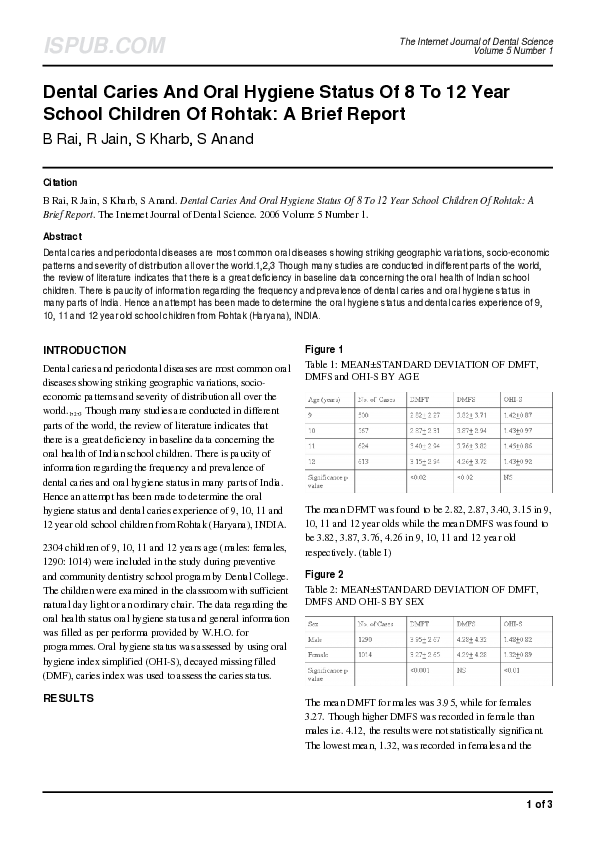 (PDF) Dental Caries And Oral Hygiene Status Of 8 To 12 Year School ...