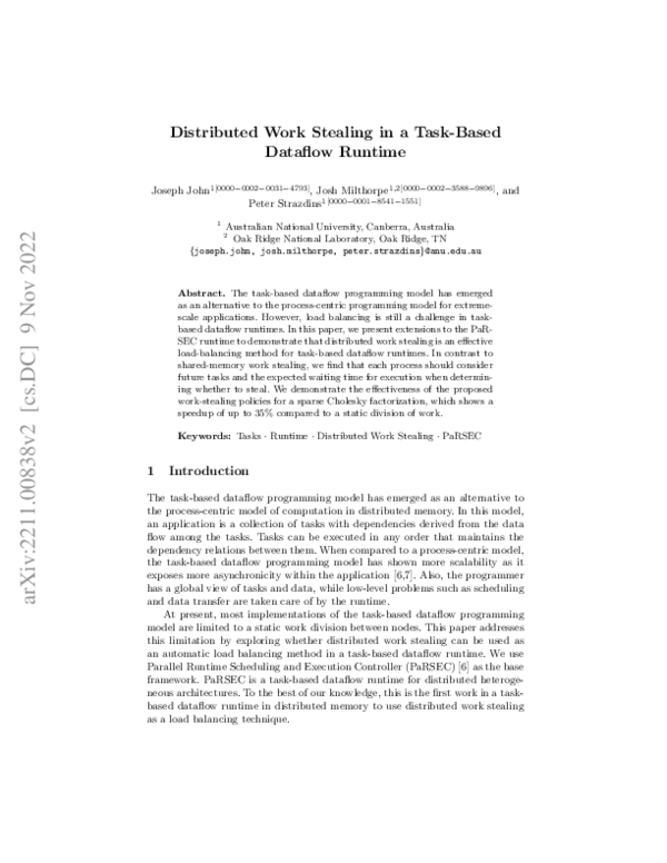 (PDF) Distributed Work Stealing in a Task-Based Dataflow Runtime