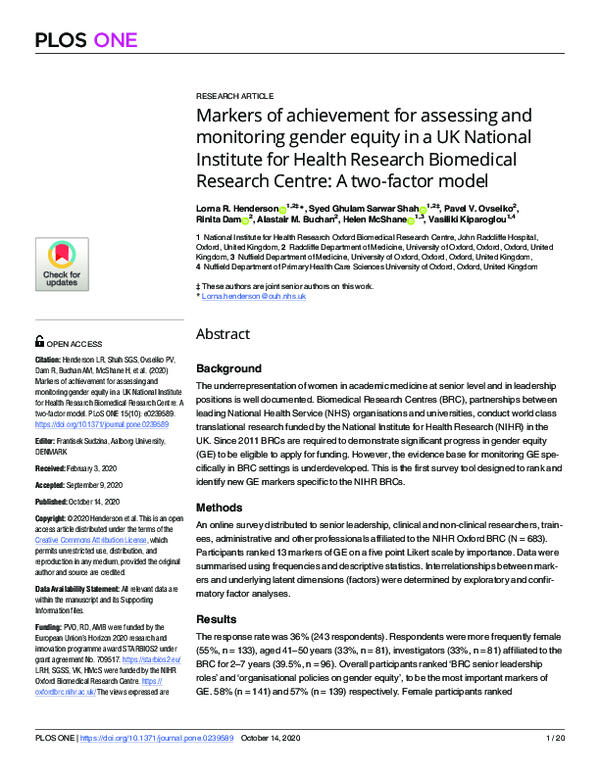 (PDF) Markers of achievement for assessing and monitoring gender equity ...