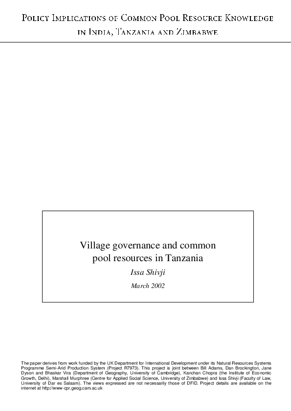 (PDF) Village governance and common pool resources in Tanzania