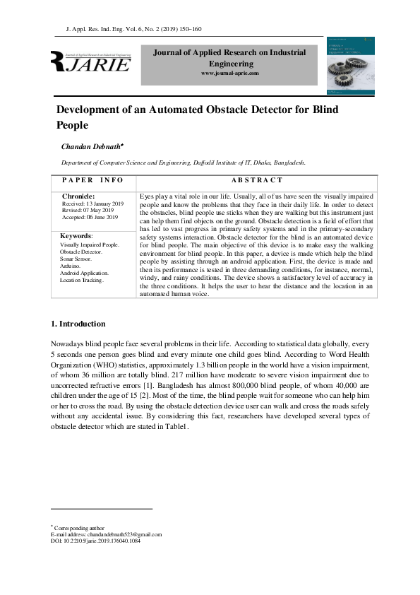 (PDF) Development of an Automated Obstacle Detector for Blind People