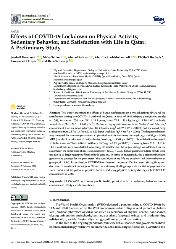 (PDF) Effects of COVID-19 Lockdown on Physical Activity, Sedentary ...