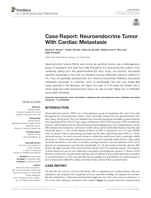 (PDF) Neuroendocrine Tumor Metastasis: A Rare Cardiac Case Study