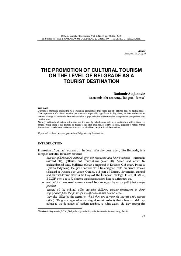(PDF) The Promotion of Cultural Tourism on the Level of Belgrade as a ...