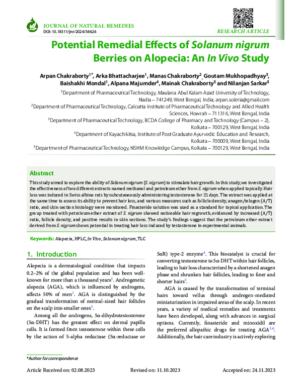 (PDF) Potential Remedial Effects of Solanum nigrum Berries on Alopecia ...