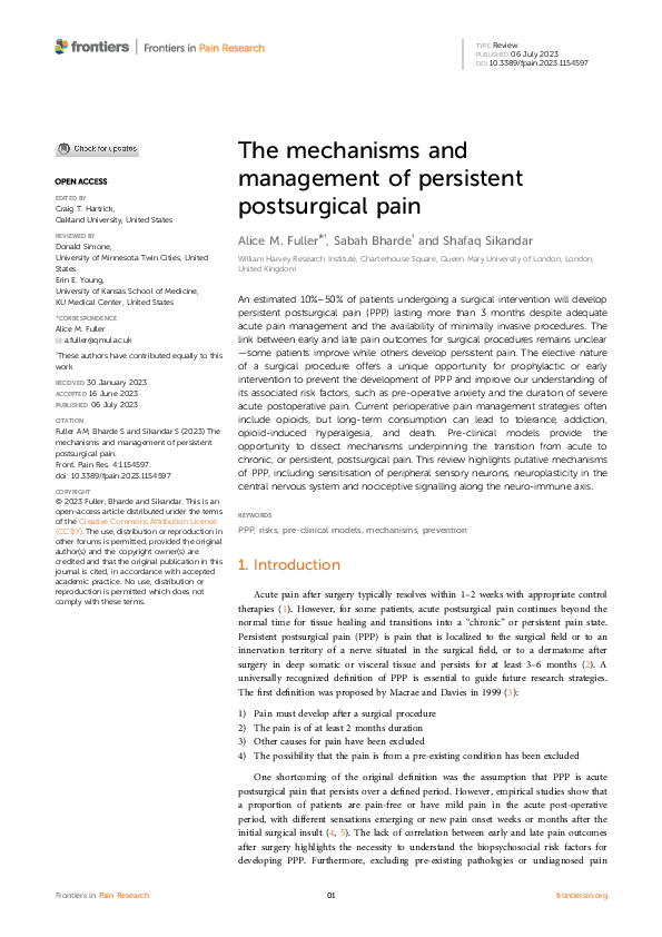 (PDF) The mechanisms and management of persistent postsurgical pain