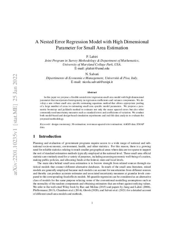 (PDF) A Nested Error Regression Model with High Dimensional Parameter ...