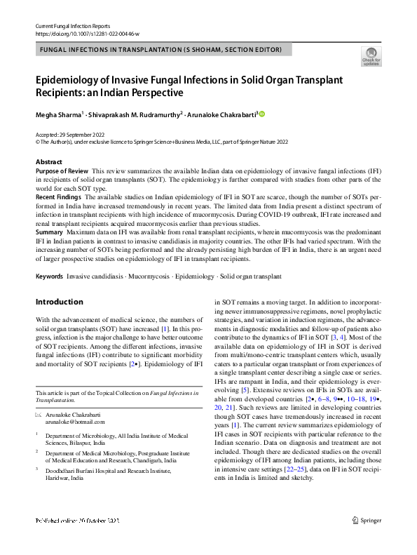 (PDF) Epidemiology of Invasive Fungal Infections in Solid Organ ...