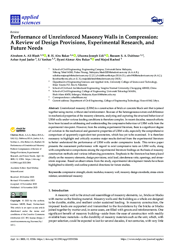 (PDF) Performance of Unreinforced Masonry Walls in Compression: A ...