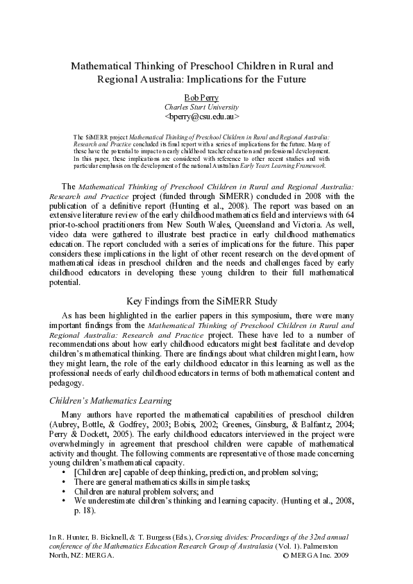 (PDF) Mathematical thinking of preschool children in rural and regional ...