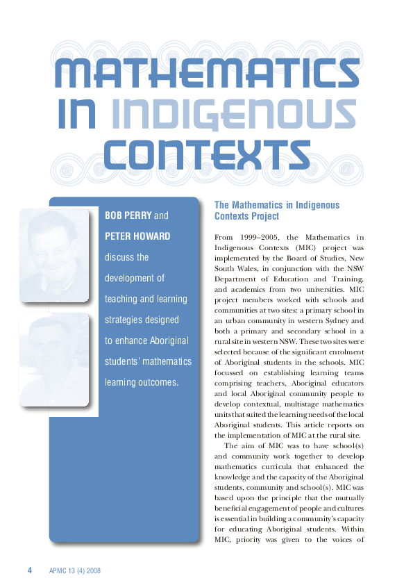 (PDF) From 1999–2005, the Mathematics in Indigenous Contexts (MIC ...