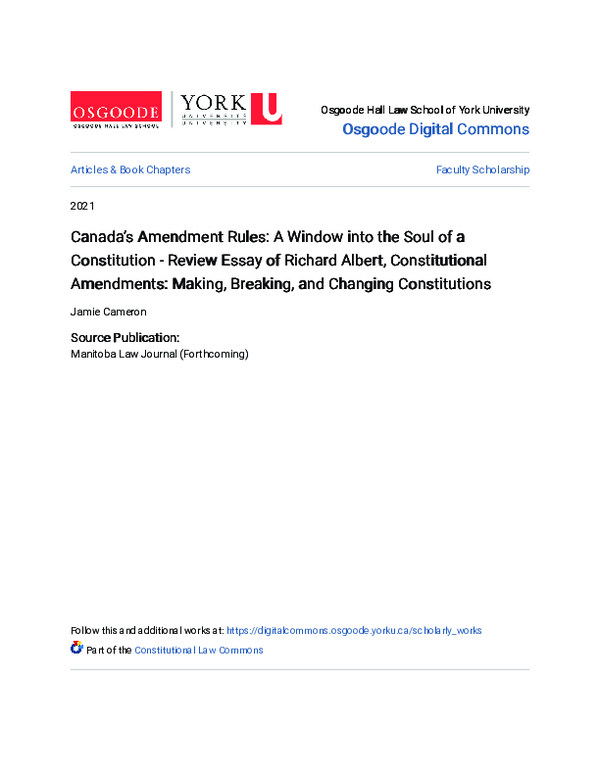 (PDF) Canada’s Amendment Rules: A Window into the Soul of a ...