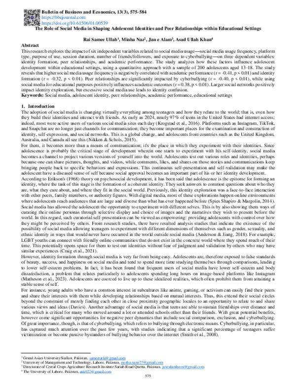 (PDF) The Role of Social Media in Shaping Adolescent Identities and ...