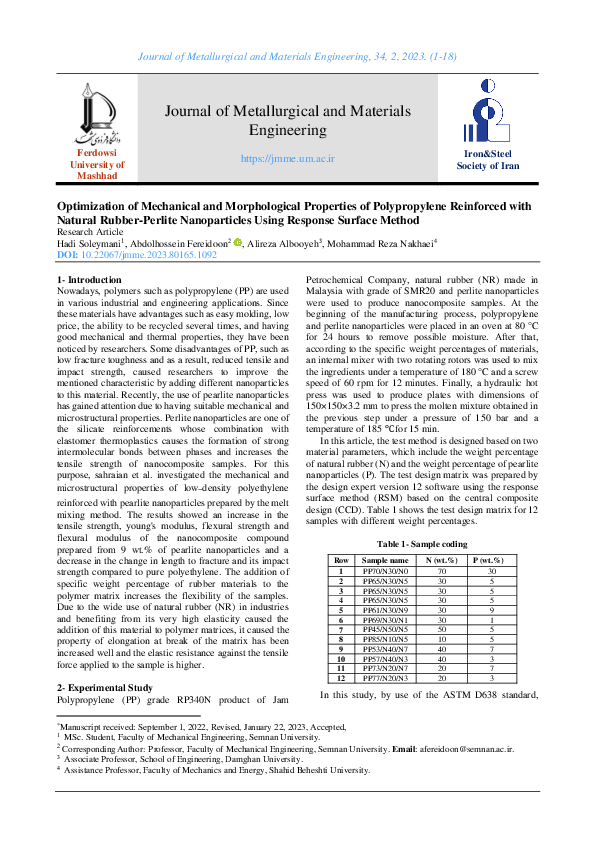 (PDF) Optimization of Mechanical and Morphological Properties of ...