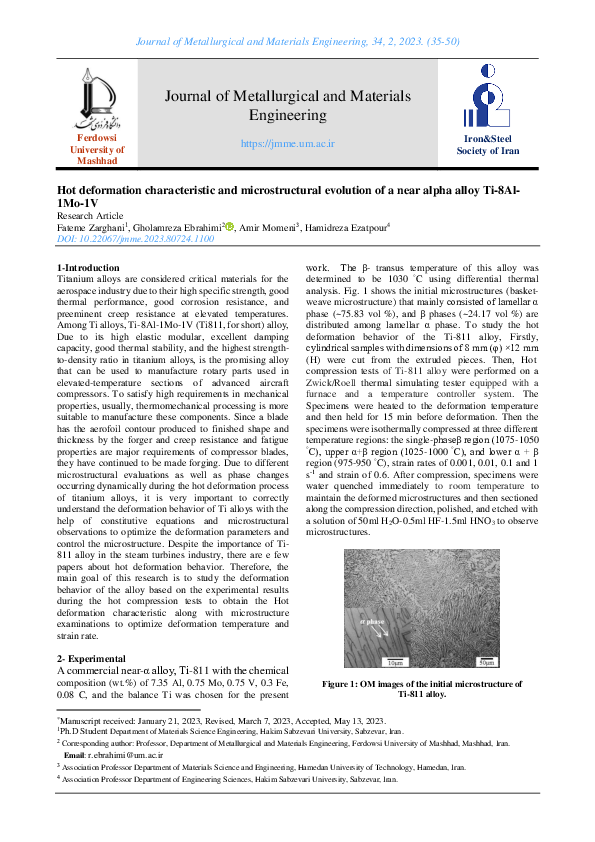 (PDF) Hot deformation characteristic and microstructural evolution of a ...