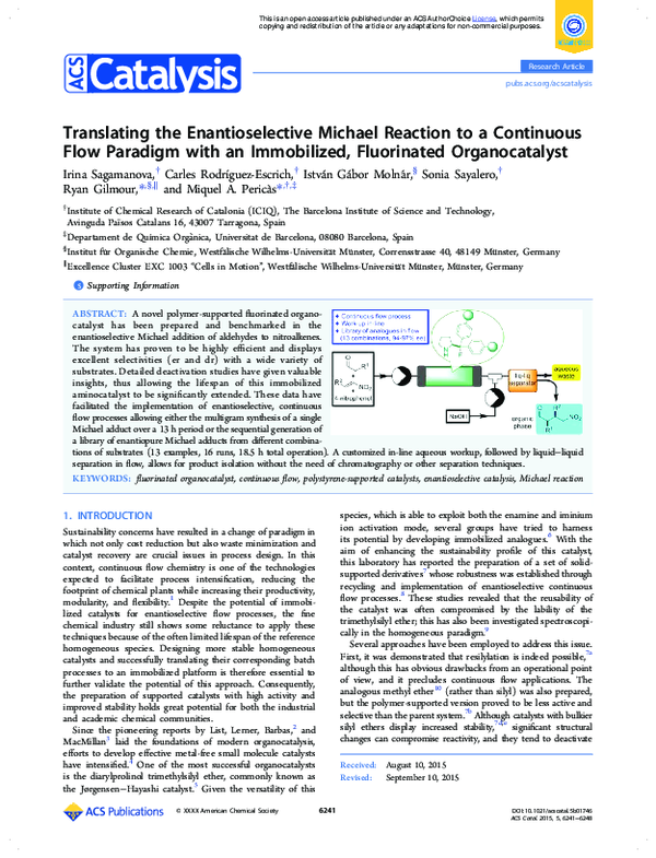 (PDF) Translating the Enantioselective Michael Reaction to a Continuous ...