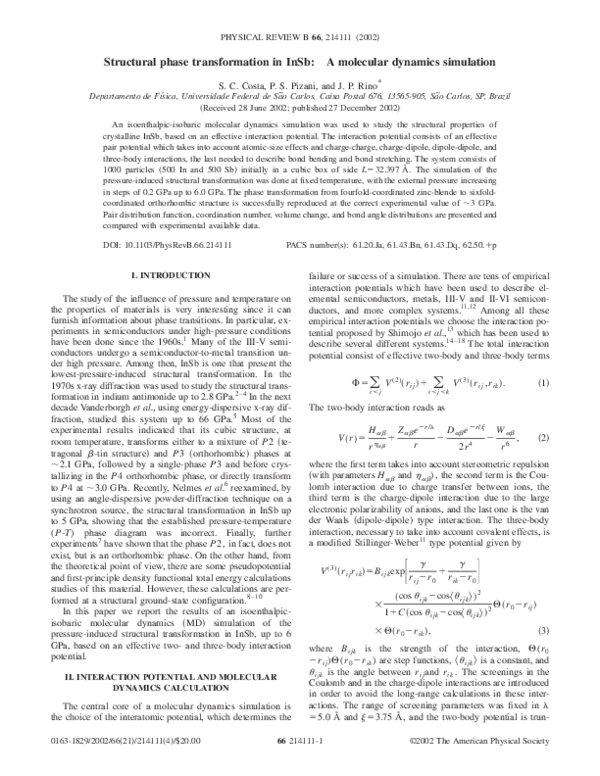 (PDF) Structural phase transformation in InSb: A molecular dynamics ...