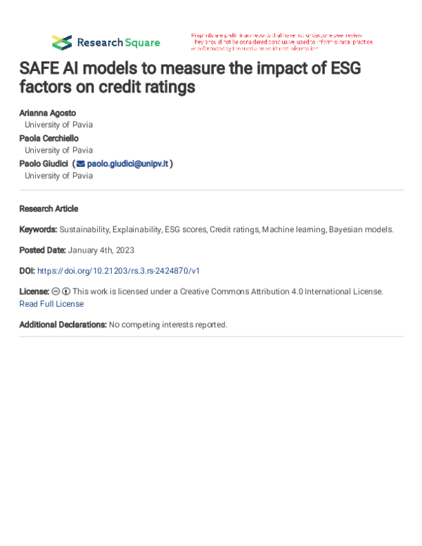 (PDF) SAFE AI models to measure the impact of ESG factors on credit ratings