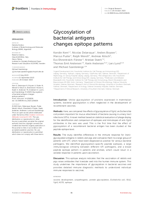(PDF) Glycosylation of bacterial antigens changes epitope patterns