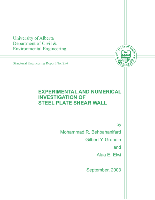 (PDF) Experimental and numerical investigation of steel plate shear walls