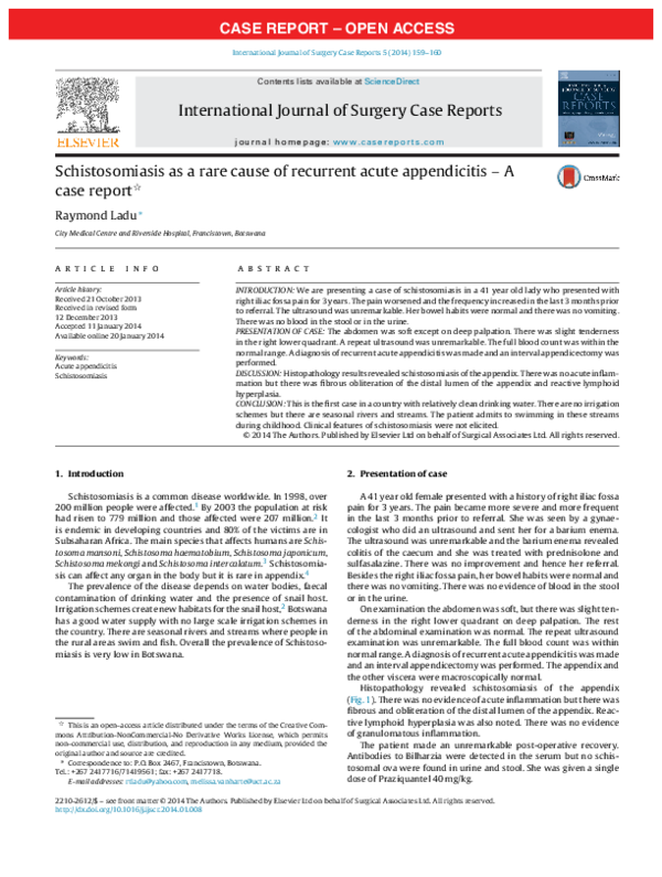 (PDF) Schistosomiasis as a rare cause of recurrent acute appendicitis ...