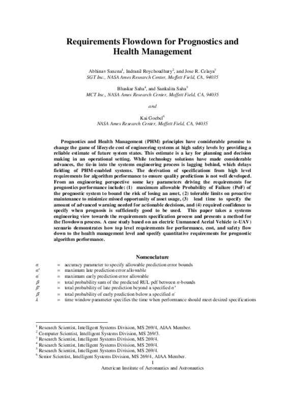 (PDF) Requirements Flowdown for Prognostics and Health Management