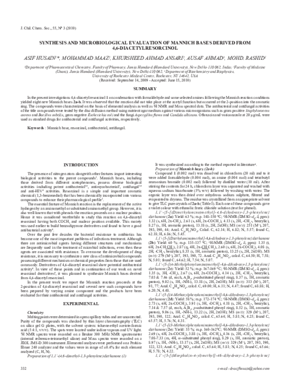 (PDF) Synthesis and Microbiological Evaluation of Mannich Bases Derived ...