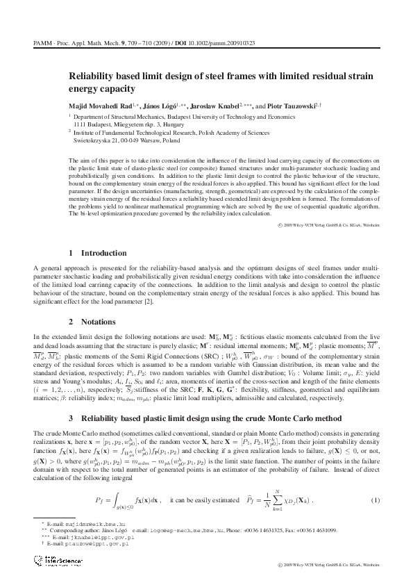 (PDF) Reliability based limit design of steel frames with limited ...