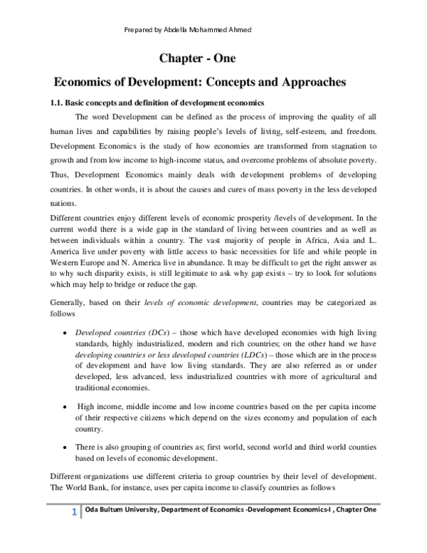 (PDF) Chapter - One Economics of Development: Concepts and Approaches