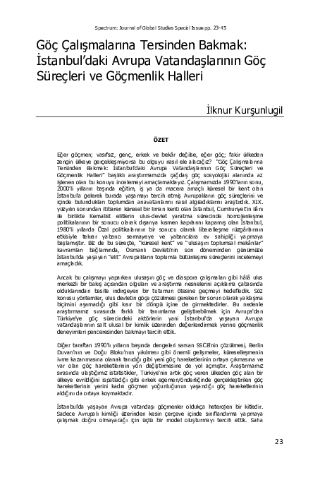 (PDF) Göç Çalışmalarına Tersinden Bakmak: İstanbul’daki Avrupa ...