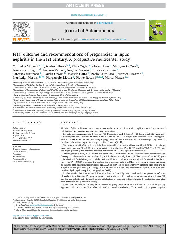 (PDF) Fetal outcome and recommendations of pregnancies in lupus ...