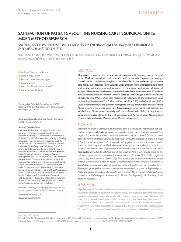 (PDF) SATISFACTION OF PATIENTS ABOUT THE Nursing CARE IN SURGICAL UNITS ...