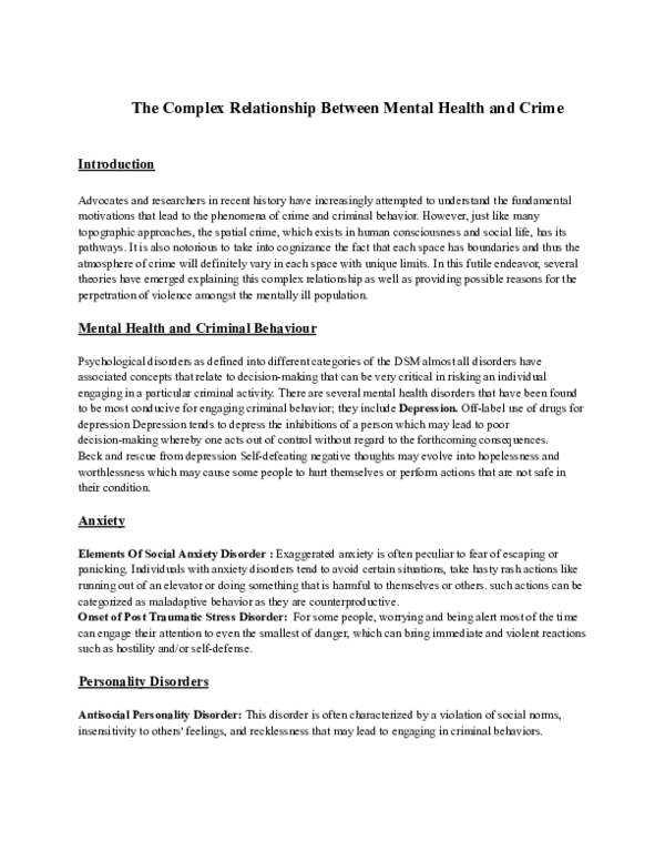 (PDF) The Complex Relationship Between Mental Health and Crime
